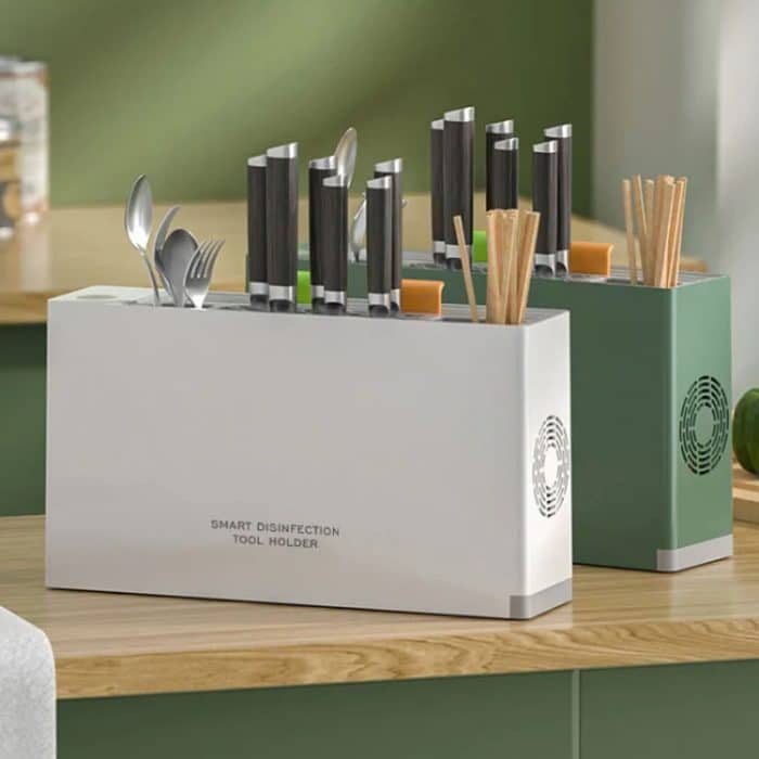 UV-Desinfektions-Trocknungsmesser-Essstäbchen-Aufbewahrungshalter, With  Cutting Board White, With Cutting Board Green – Bild 2