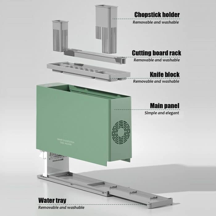 UV-Desinfektions-Trocknungsmesser-Essstäbchen-Aufbewahrungshalter, With  Cutting Board White, With Cutting Board Green – Bild 9