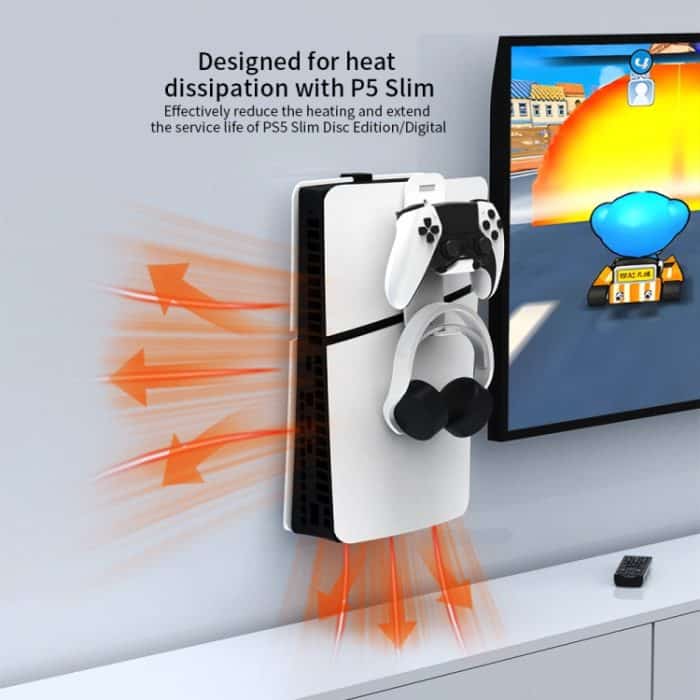 Für PS5 Slim JYS-P5193 Konsolen-Wandhalterung, hängendes Aufbewahrungsregal mit Kopfhörergriff-Organizer, For PS5 Slim (Black), For PS5 Slim (White) – Bild 4