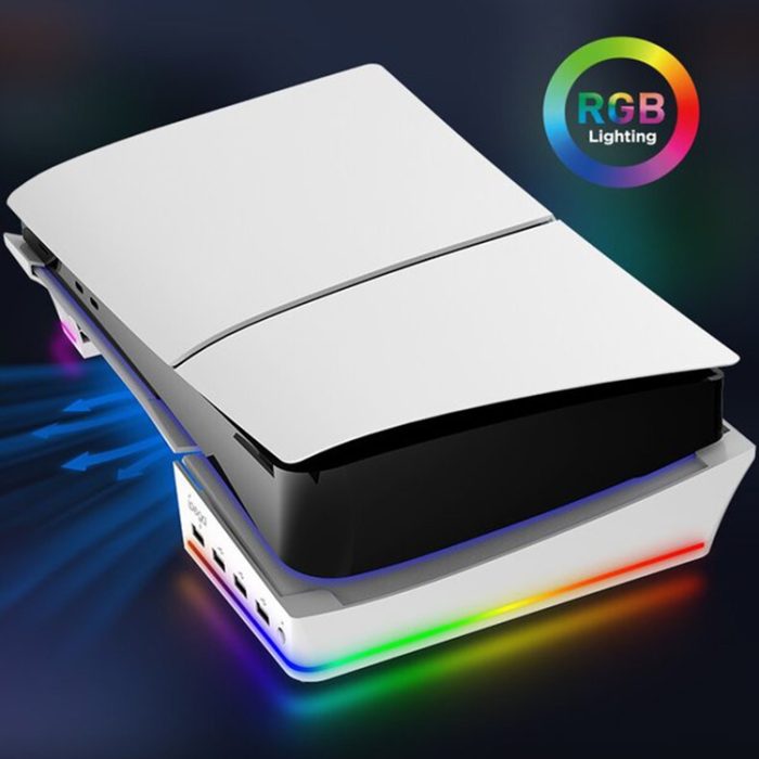 Für Sony PS5 Slim IPEGA PG-P5S021 RGB Light Host Horizontalständer mit 4 USB-HUBs, White, Black – Bild 3