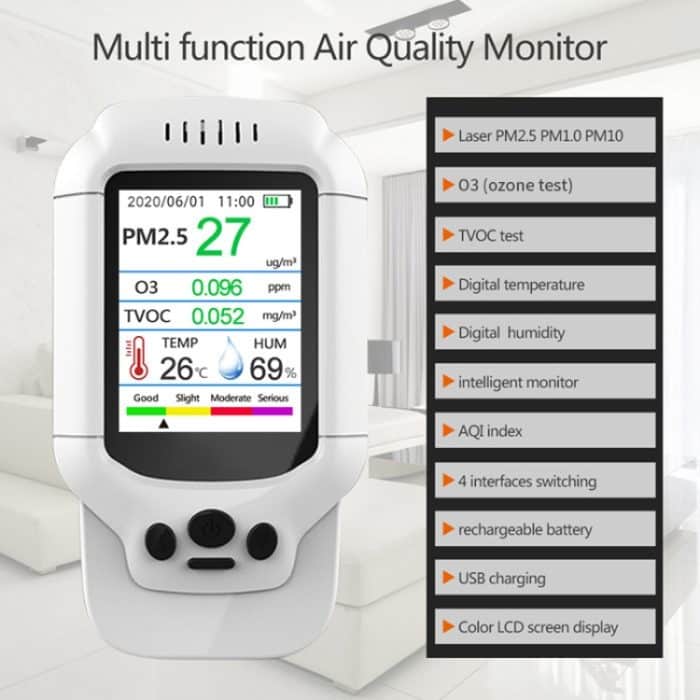 8-in-1-Luftqualitätsdetektor PM2,5/PM1,0/PM10/HCHO/TVOC/O3/Temperatur-/Feuchtigkeitsmonitor – Bild 2