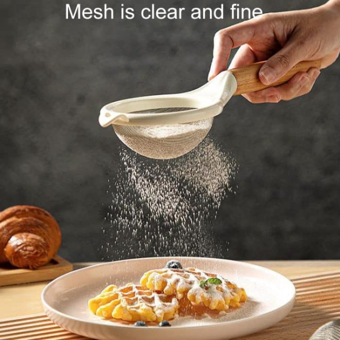 Mehlsieb aus Edelstahl für den Haushalt, Küchen- und Backsieb, Wooden Handle – Bild 7