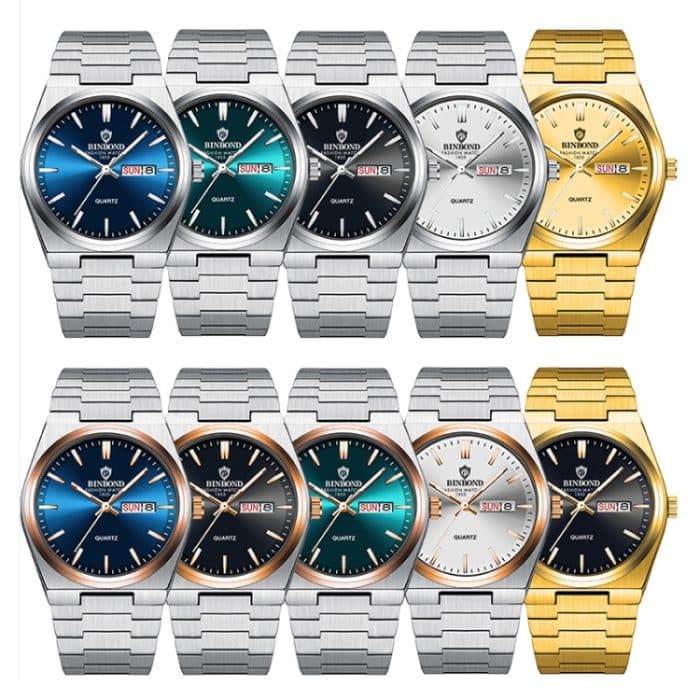 BINBOND B102 Freizeit-Quarzuhr mit zwei Kalendern und leuchtender Wasserdichtigkeit, White Steel-Blue, White Steel-Green, White Steel-Black, White Steel-White, Inter-Rose-Gold-Blue, Inter-Rose-Gold-Black, Inter-Rose-Gold-White, Inter-Rose-Gold-Green... – Bild 2