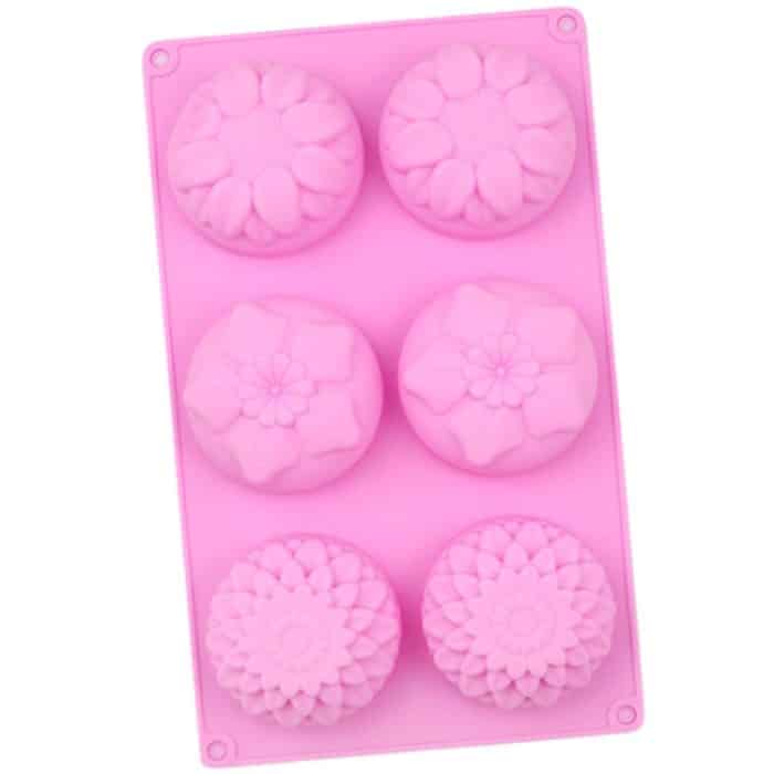 6 Gitter 3 Gruppen Blumenform Silikon Kuchenform Backen DIY handgemachte Seife Modell Sonnenblume Mond Kuchenform, 6 Grids Flower – Bild 1