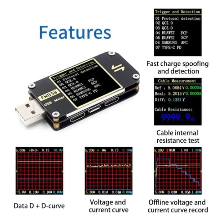 FNIRSI FNB38 USB-Spannungs- und Strommessgerät Kapazität Schnellladeprotokolltester, FNB38 – Bild 4