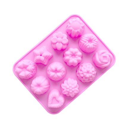 12 Grids Verschiedene Blume Gras Form Silikon Modell Küche Backen Kuchen Modell DIY Handgemachte Seife Form, Pink Light Model, Pink Heavy Model