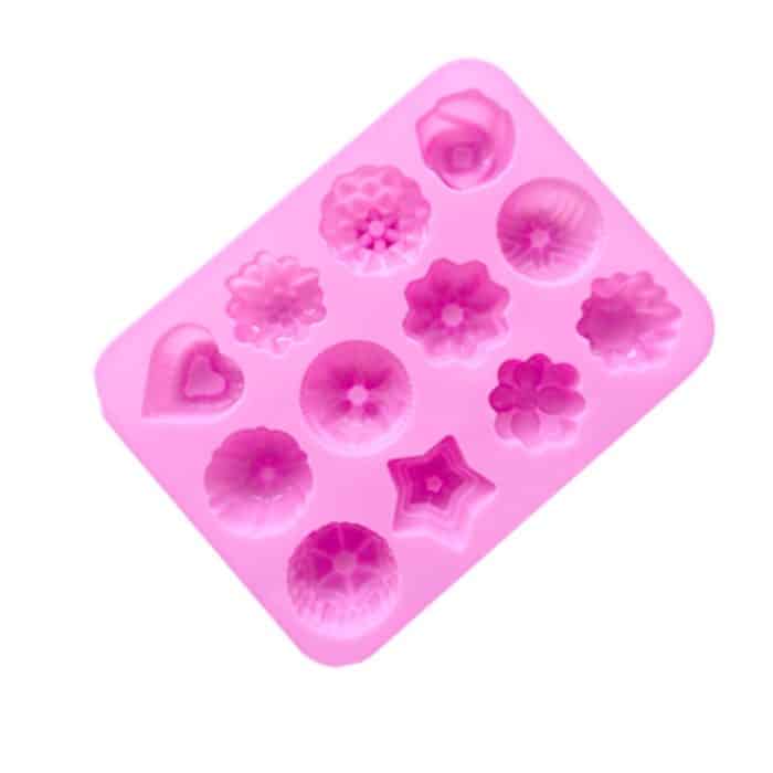 12 Grids Verschiedene Blume Gras Form Silikon Modell Küche Backen Kuchen Modell DIY Handgemachte Seife Form, Pink Light Model, Pink Heavy Model – Bild 3