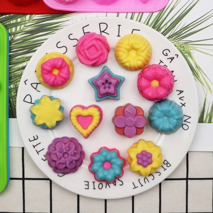 12 Grids Verschiedene Blume Gras Form Silikon Modell Küche Backen Kuchen Modell DIY Handgemachte Seife Form, Pink Light Model, Pink Heavy Model – Bild 4