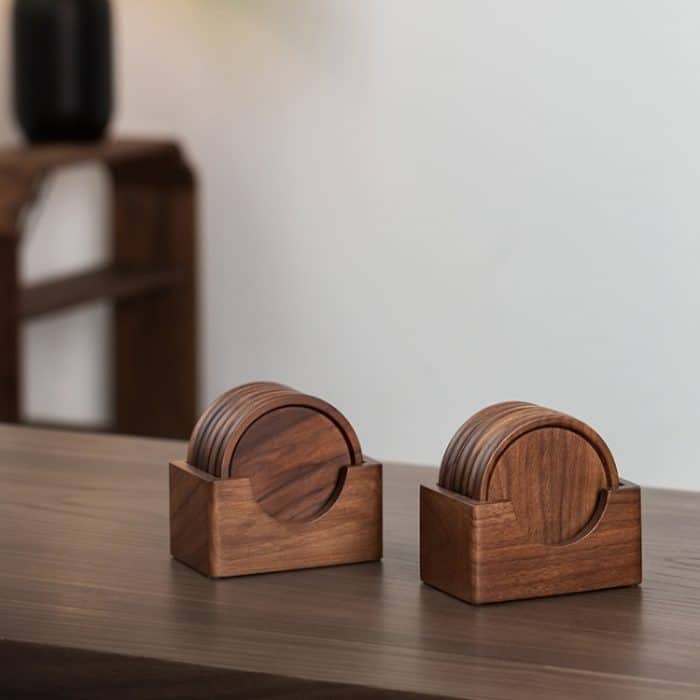 6 teile/satz Nussbaum Bahn Holz Tee Zeremonie Tablett Kaffee Tasse Massivholz Isolierung Pad – Bild 3