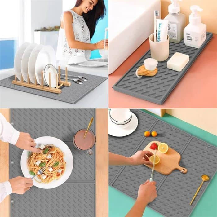 Dreifach gefaltete Abtropfunterlage aus Silikon für Schüssel und Geschirr, Abtropfmatte für die Küchentheke, 62 x 40cm – Bild 7
