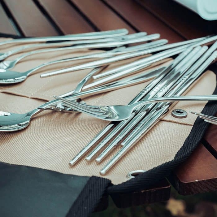 AOTU AT6471 12 teile/satz Outdoor 304 Edelstahl Camping Besteck Set Mit Lagerung Tasche, With Chopsticks Khaki, With Dinner Knife Mud Color – Bild 4