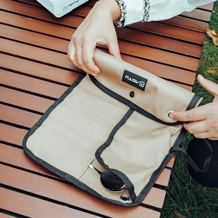 AOTU AT6471 12 teile/satz Outdoor 304 Edelstahl Camping Besteck Set Mit Lagerung Tasche, With Chopsticks Khaki, With Dinner Knife Mud Color – Bild 7