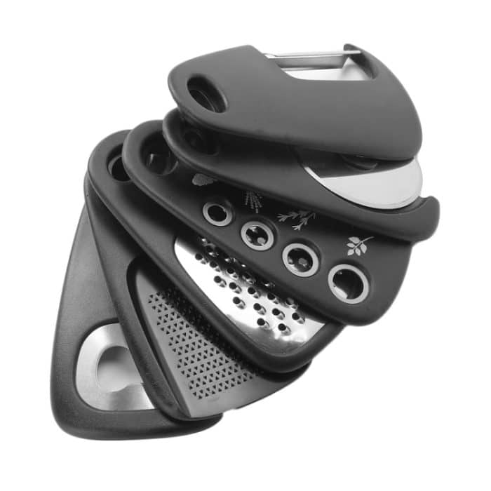 6 in 1 stapelbare Küchenhelfer Melonenschäler Kräuterhacker Knoblauchreibe Dosenöffner Pizzaschneider – Bild 2