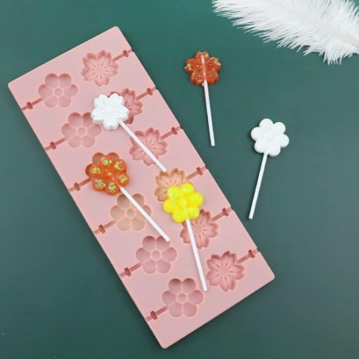 12 Grids Kirschblüte Lollipop Form Schokolade Chip Formen – Bild 4