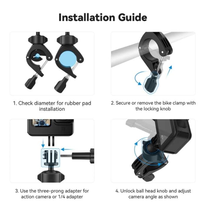 Leichte Vorbauklemme Fahrradhalterung 360 Grad verstellbar Sportkamera Universal, TELESIN TE-HBM-004 – Bild 10