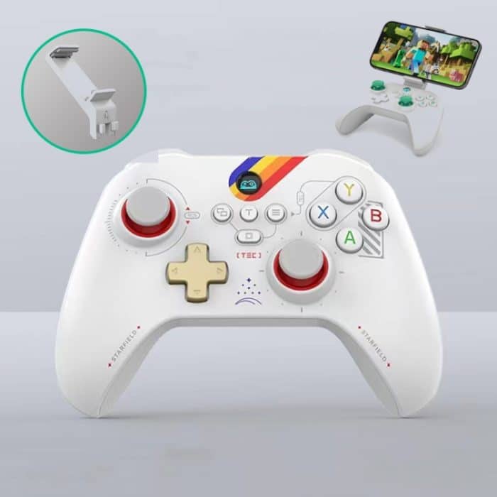 TBD0604946306.jpg Z03 Kabelloser Bluetooth-Gamecontroller für Switch / IOS / Android / PC / PS3 / PS4, Star White+Bracket – Bild 1