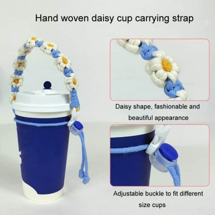Für 8-40oz tragbare Sport-Wasserbecher Lanyard Cup Cover Handgewebte süße Daisy Becher Strap – Bild 7