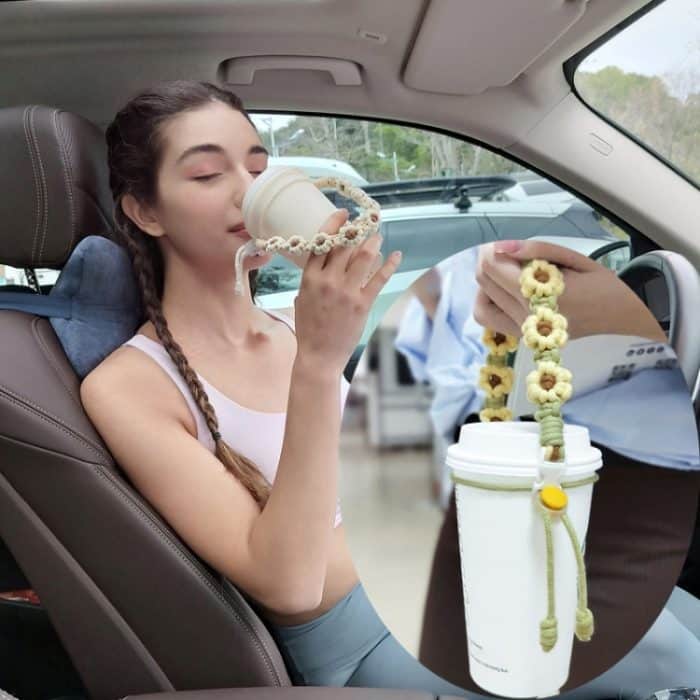 Für 8-40oz tragbare Sport-Wasserbecher Lanyard Cup Cover Handgewebte süße Daisy Becher Strap – Bild 8