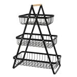 3-lagiger Handheld-Obstkorb, abnehmbarer Eisen-Wohnzimmer-Küchen-Brot-Snacks-Aufbewahrungskorb, Black, White, Gray