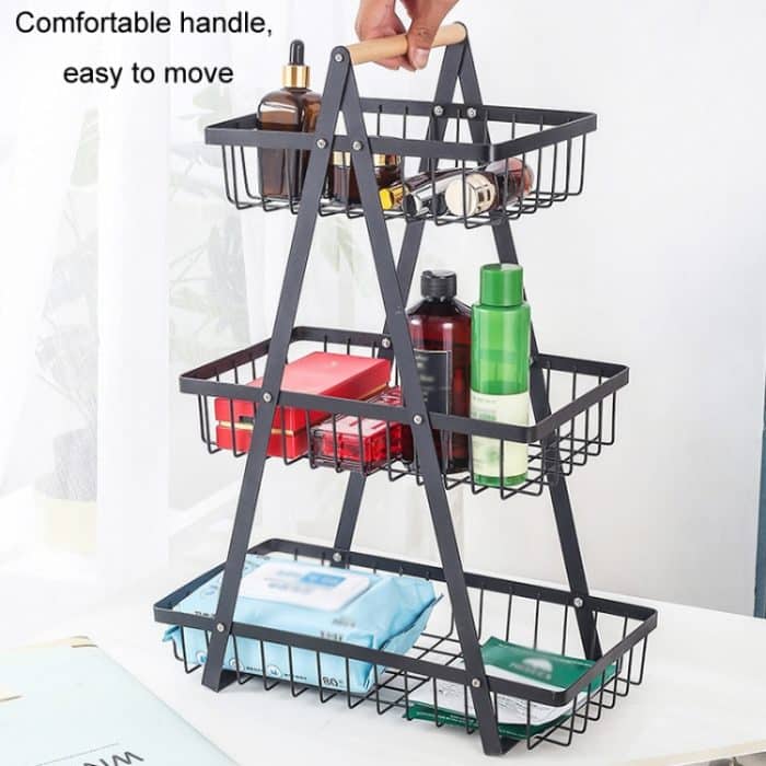 3-lagiger Handheld-Obstkorb, abnehmbarer Eisen-Wohnzimmer-Küchen-Brot-Snacks-Aufbewahrungskorb, Black, White, Gray – Bild 8