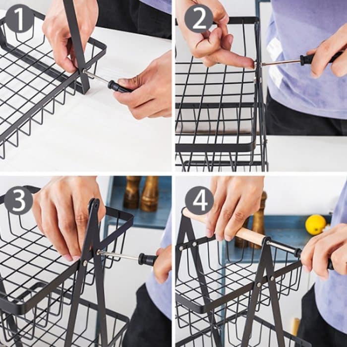 3-lagiger Handheld-Obstkorb, abnehmbarer Eisen-Wohnzimmer-Küchen-Brot-Snacks-Aufbewahrungskorb, Black, White, Gray – Bild 10