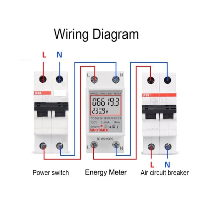SINOTIMER DDS6619 80A 230V Din-Schienen-Einphasen-Energiezähler Spannungs-/Stromzähler, Without Backlight, With Backlight – Bild 6