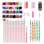 Nail Art Tools Set Nagelmalerei Stift Punktierstift Feilenstreifen Strass Schmetterling Pailletten Schmuck Set