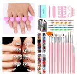 Nail Art Tools Set Nagelmalerei Stift Punktierstift Feilenstreifen Strass Schmetterling Pailletten Schmuck Set – Bild 2