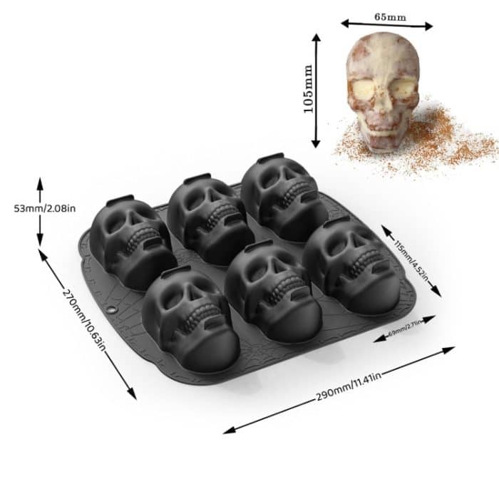 Einseitige Halloween-Silikonform mit 6 Totenköpfen, 6 Skulls – Bild 4