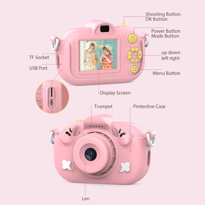 DC501 2,0-Zoll 4X Zoom HD Digitalkamera Mini Kinder Fotokamera, Pink, Blue, Yellow, Blue+32G, Yellow+32G – Bild 4