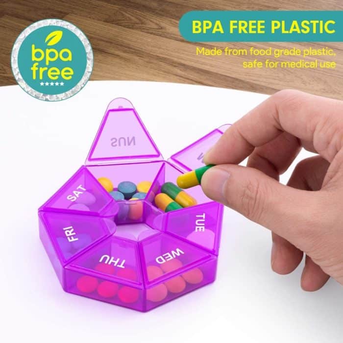 2 Stück tragbare transparente feuchtigkeitsbeständige wöchentliche Pillenaufbewahrungsbox mit 7 Fächern – Bild 4