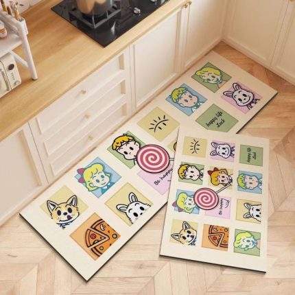 2 teile/satz Haushalt Küche Öl-Absorbieren Cartoon Pad Bad Rutschfeste Schnell Trocknend Matte, 40 x 60cm+40 x 120cm, 50 x 80cm+50 x 160cm