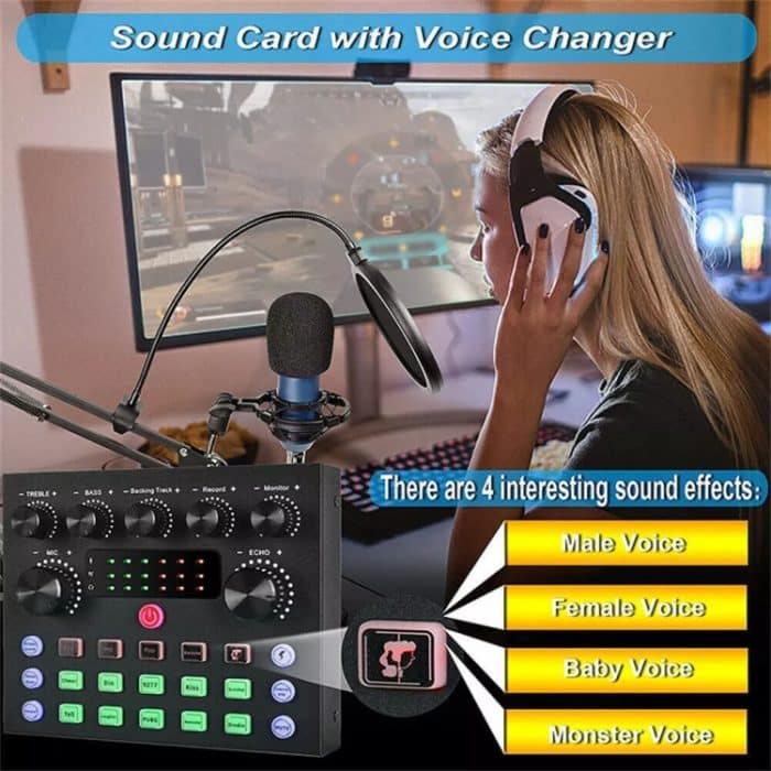 V8S Audiomixer Live Voice Changer Externe Soundkarte, Black, Gold Triangle Set, Black Triangle Set, Gold Cantilever Set, Black Cantilever Set, Gold Cantilever+Lamp – Bild 8