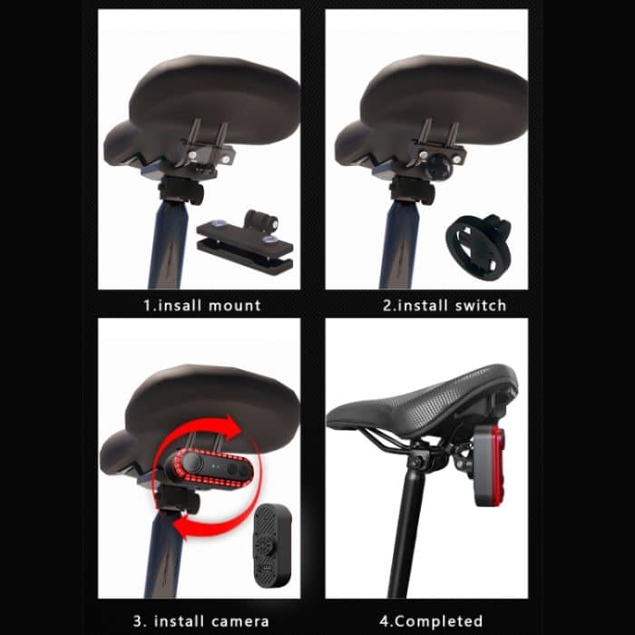 Fahrrad-Warnrücklicht, 1080P WiFi-Kamera-Recorder, wasserdichtes Fahrrad-Rücklicht zum Radfahren, Rotate Mount, Clamp Mount, Strap Mount, Rearview Mirror Mount, Saddle Tube Mount – Bild 11