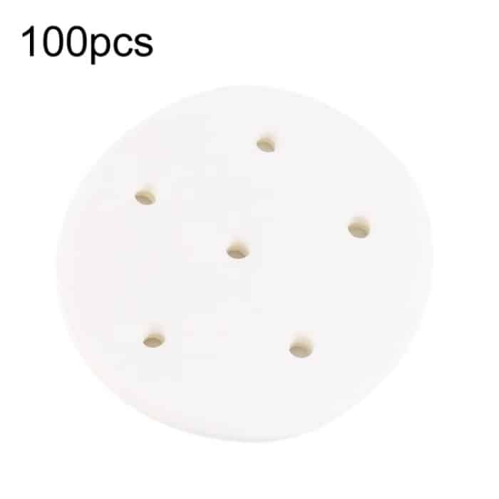 100 stücke Lebensmittel Grade Einweg Runde Nicht-stick Dampfer Papier Perforierte Brötchen Dampfer Pads, 7.6cm, 8.89cm, 10.16cm, 11.4cm, 12.7cm, 14cm, 16.5cm – Bild 1