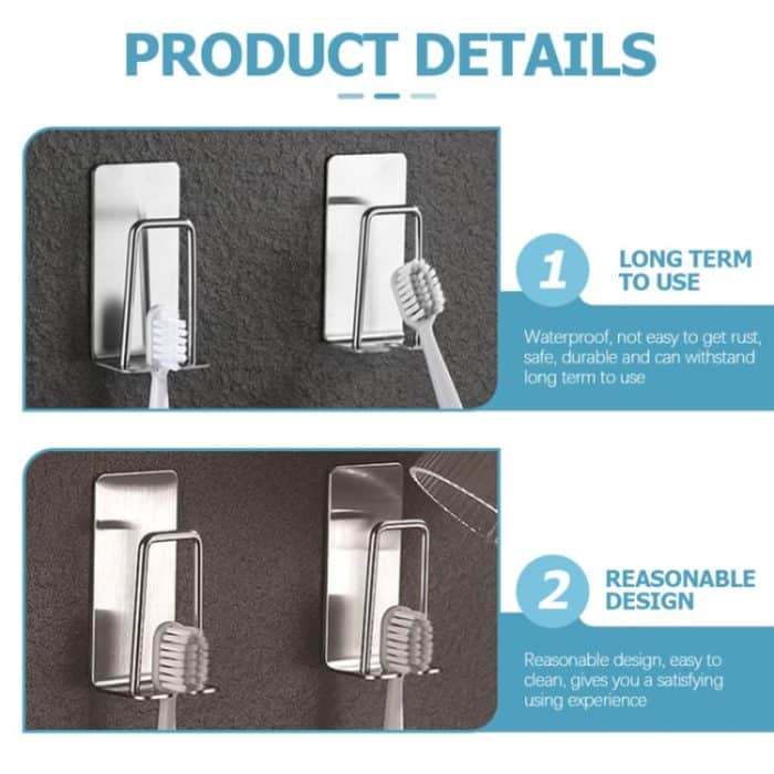 2 stücke Haushalt Edelstahl Schwamm Halter Bad No-Punch Zahnbürste Organizer, Silver, Black – Bild 4