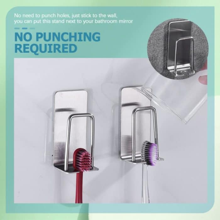 2 stücke Haushalt Edelstahl Schwamm Halter Bad No-Punch Zahnbürste Organizer, Silver, Black – Bild 6