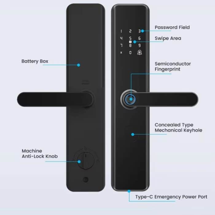 A50 Smart-Fingerprint Lock Elektronische Innen Schloss Wohnung Schloss Mit Griff – Bild 9