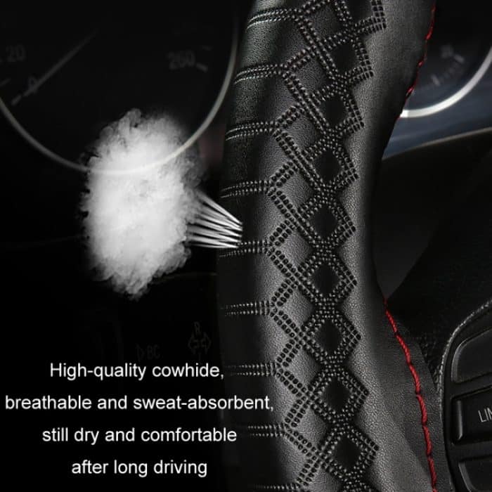 Geprägter, handgenähter Lenkradbezug aus Rindsleder für alle vier Jahreszeiten, 38cm – Bild 4