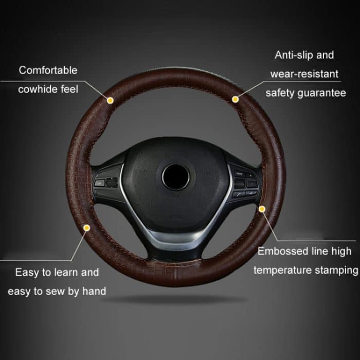 Handgenähter Lenkradbezug aus geprägtem Rindsleder für alle vier Jahreszeiten, 38cm – Bild 3