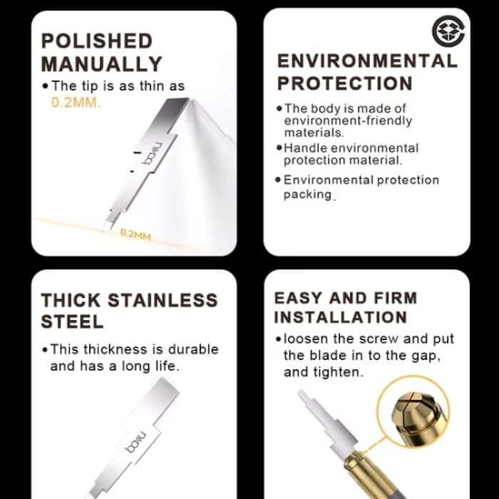 BAKU BA-214 Multifunktions-LCD-Reparaturschaber, 0,2 mm Dicke, Bildschirm-CPU-Kleberentfernungswerkzeug – Bild 6