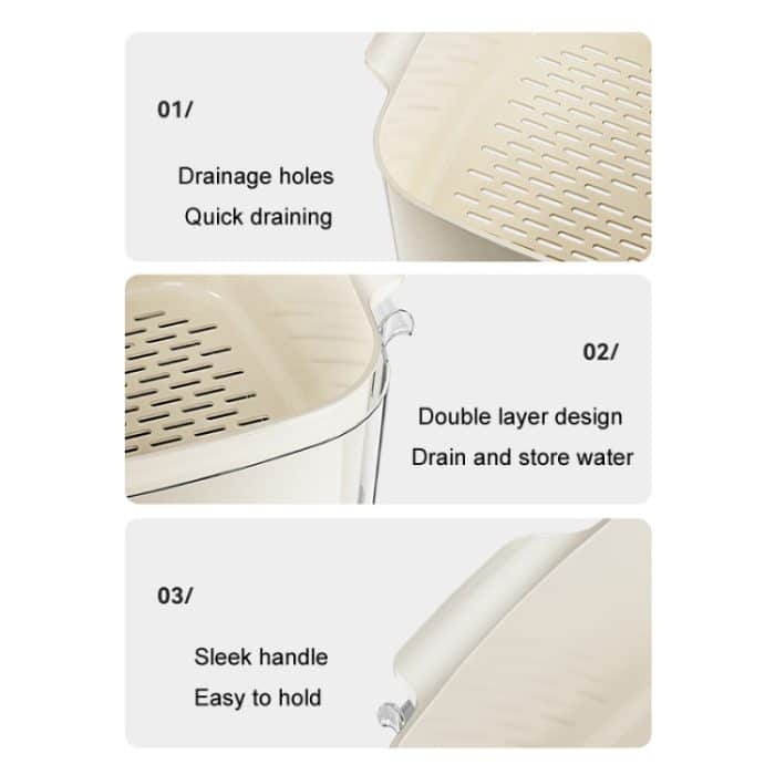 Küche Doppelschicht Drainage Korb Gemüse und Obst Lagerregal, Milky White Small, Milky White Medium, Milky White Large, White Small, White Medium, White Large – Bild 4