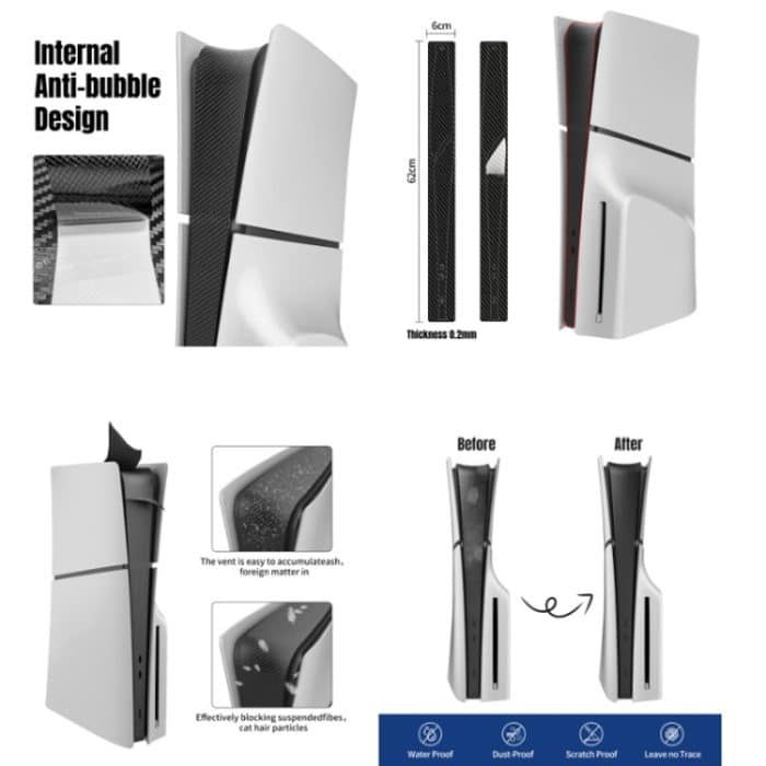 Für PS5 Slim-Konsole, mittlerer Aufkleber, kratzfest, digitale optische Laufwerkversion, universeller Aufkleber, Frosted Black, Starlight Blue, Star Pink, Carbon Fiber Black, Carbon Fiber Dark Blue – Bild 4