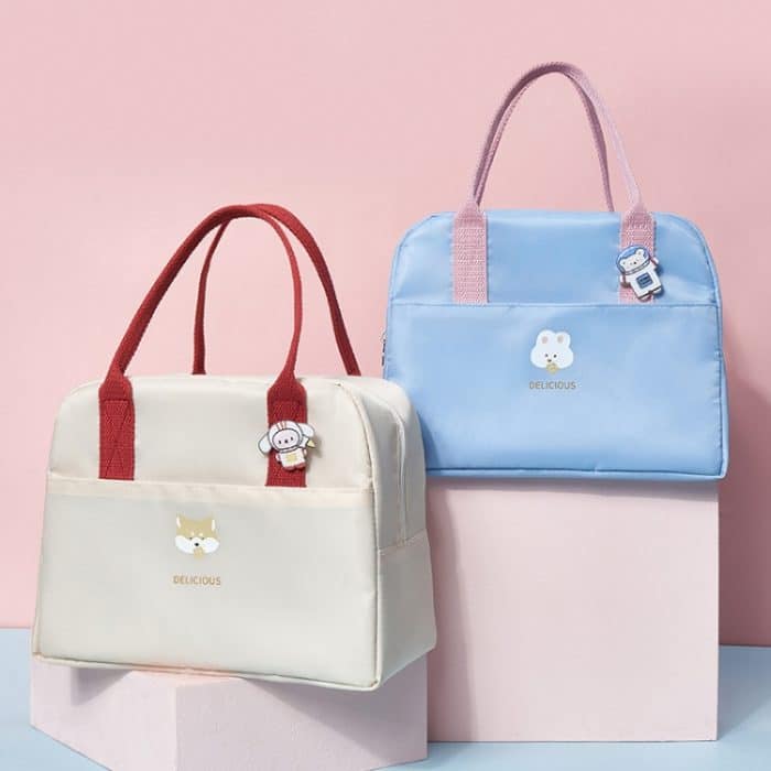 Verdickte tragbare thermische Mittagessen Tasche wasserdichte große Kapazität Bento Tasche mit Abzeichen – Bild 2