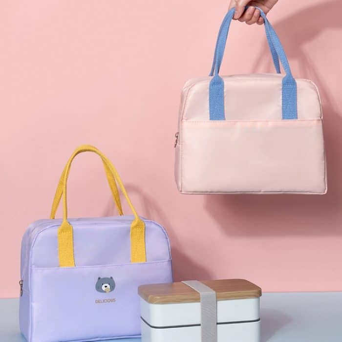 Verdickte tragbare thermische Mittagessen Tasche wasserdichte große Kapazität Bento Tasche mit Abzeichen – Bild 10