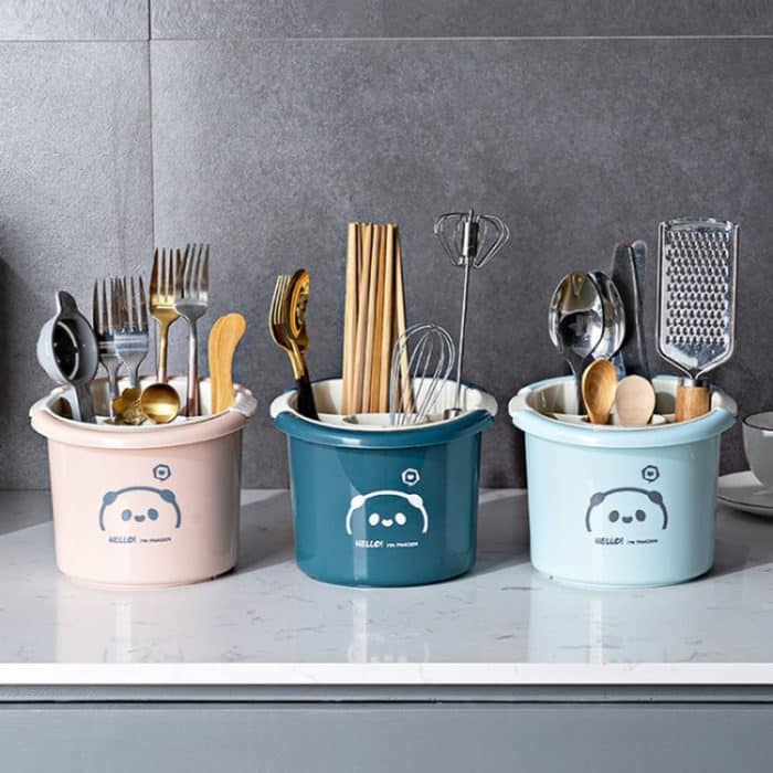 Multifunktionale Haushalts-Essstäbchen Löffel Lagerung Rack Doppel-schicht Küche Ablauf Halter, Dark Blue, Light Blue, Pink – Bild 5