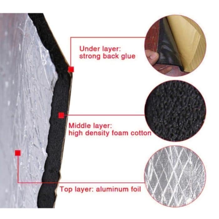 Wärme- und Schalldämmpolster aus dicker Aluminiumfolie für die Motorhaube des Autos, 250x180x5mm, 250x180x10mm, 400x250x5mm, 400x250x10mm – Bild 3