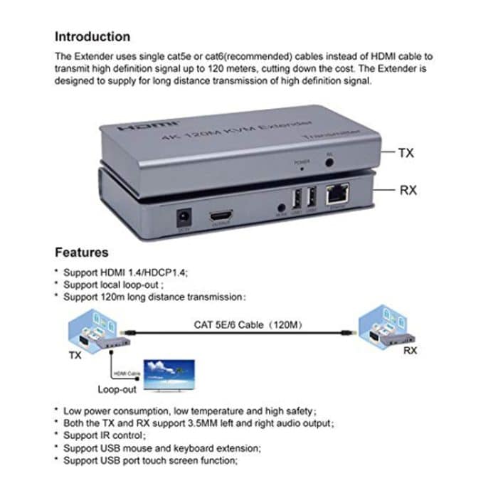 KVM 120m 4K HD Extender Computer Maus Tastatur HDMI Einzel Ethernet Kabel Sender + Empfänger, US Plug, UK Plug, EU Plug – Bild 4