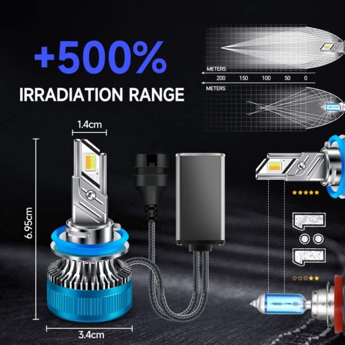 50W Dreifarbiger LED-Scheinwerfer mit Doppelkupferrohr und Aluminiumlegierung, 9005, 9006, 9012, H1, H4, H7, H11 – Bild 5