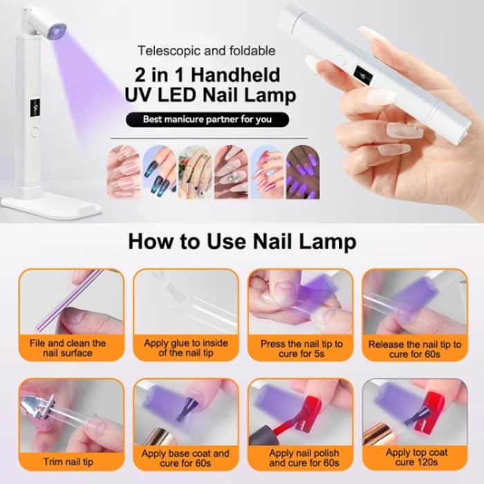 UV-LED-Nagellampe, tragbares, einziehbares Nageltrocknungslicht, Mini-Handnageltrocknerlampe mit Halterung – Bild 10